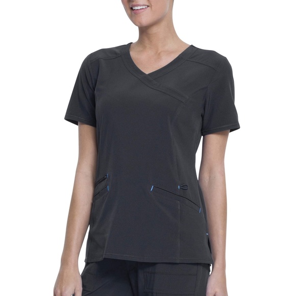 Scrubstar Women's Fashion Premium Performance Mock Wrap Pewter Scrub Top M - Picture 5 of 9